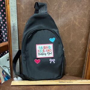 Black Sling Bag with Colorful Embroidery